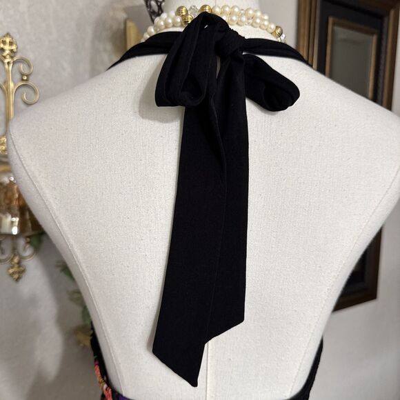 Women’s Halter Dress Black Multicolor Art Floral Mock Elastic Back Size XL - Picture 12 of 14